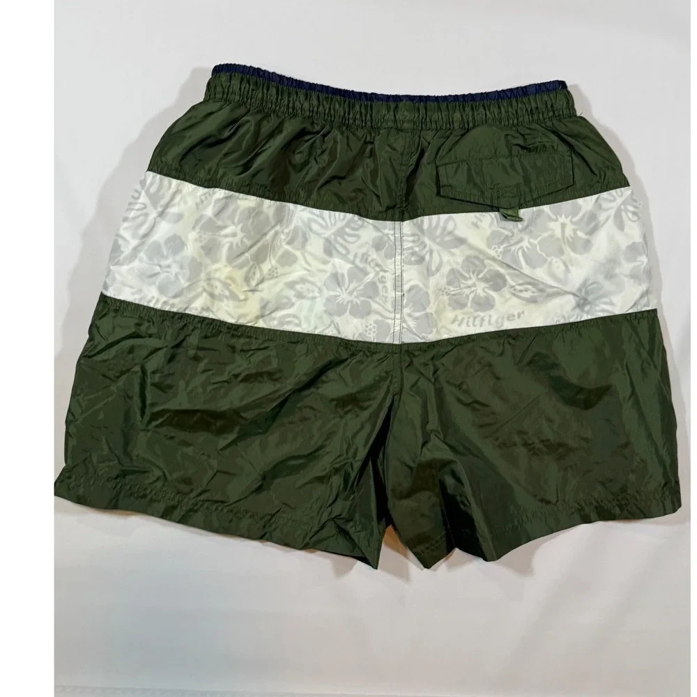 VTG Y2K Tommy Hilfiger Swim Trunks Mens M Green Tropical Bathing Suit Shorts 90s